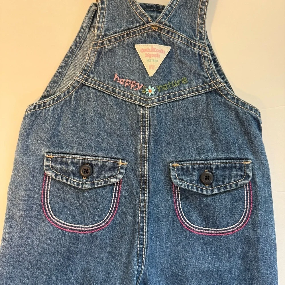 Vintage OshKosh Denim Overall girls happy nature Heart Embroidery size 24 mo